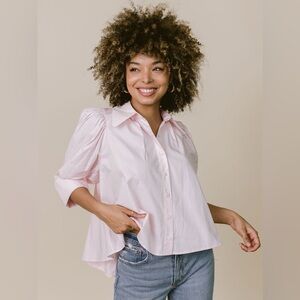 Lauren Ralph Lauren blue and white striped 3/4 sleeve sleep shirt